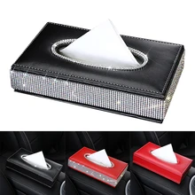 Горячая Распродажа коробка из искусственной кожи со стразами коробка для салфеток центральная консоль автомобильный подлокотник блестящая коробка для салфеток X66