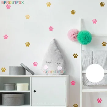 

Dog Cats Footprint Wall Stickers Water color Paw Print Decals Wall Picture for Kid's Nursery Room Christmas Decorations For Home