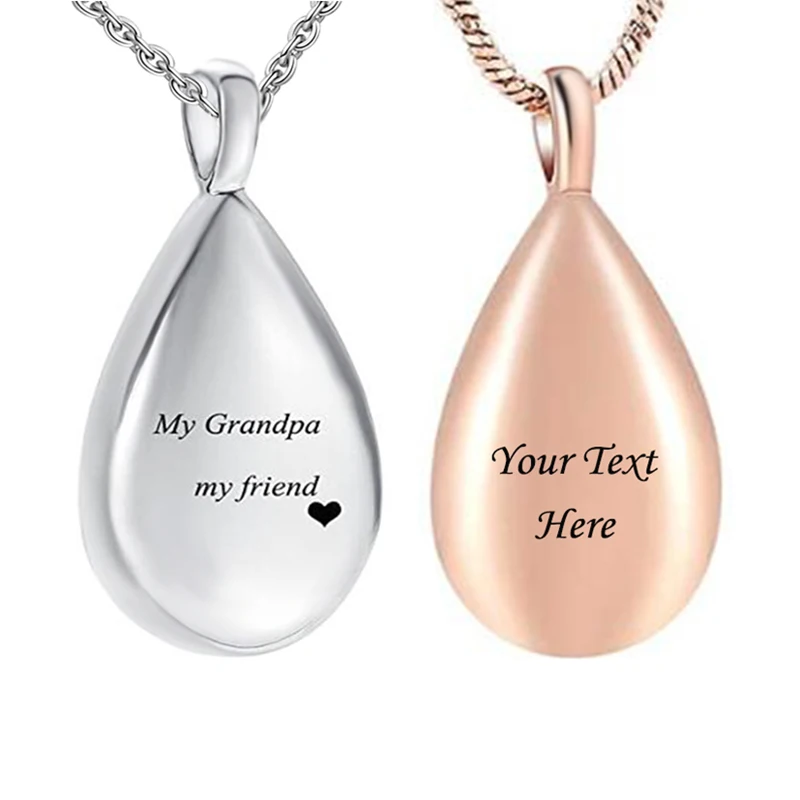Personalize Carved Teardrop Urn Necklace for Ashes Keepsake Grandma