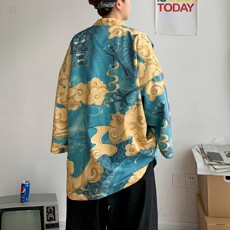 Japanese Kimono Cardigan Original Man Animation Weaving Yukata Male Jacket Harajuku Streetwear Samurai