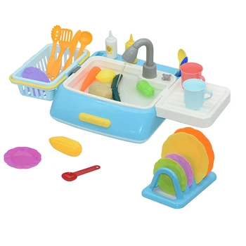 

Pretend Play Kitchen Toys Pretend Plastic Simulation Electric Dishwasher Sink Toy with Kitchen Cooking Set for Girls Child Gifts