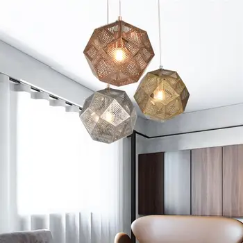 

Creative E27 220v Restaurant Pendant Lamp Polyhedral Ball Hanging Lamp Iron Indoor Lighting (Rose Gold/Golden/Silver)