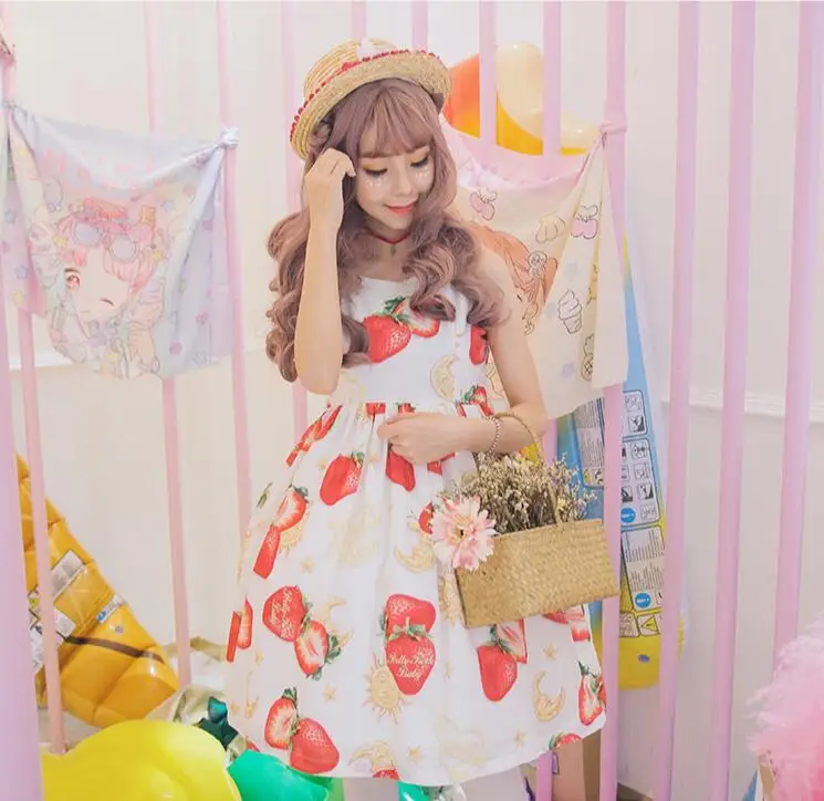 Japanese princess tea party sweet lolita dress cute printing bowknot high waist victorian dress kawaii girl jsk loli cos