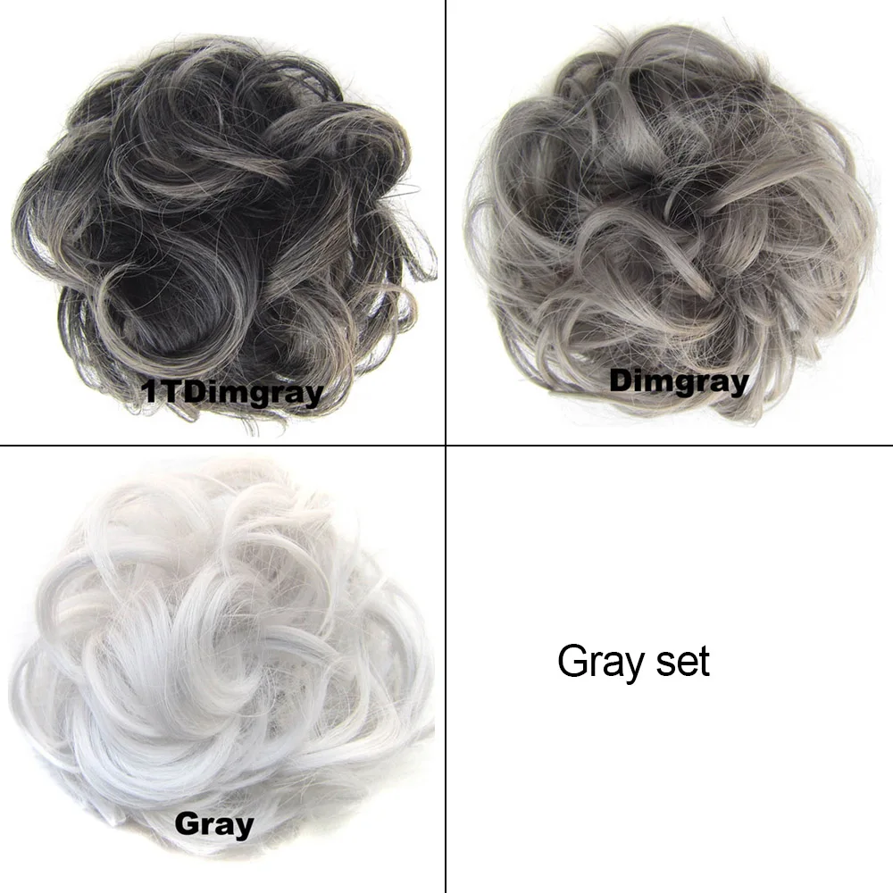 Jeedou 1 Набор эластичных волос шиньон синтетический бублик для волос пучок подушечка кудрявая канатная Резиновая лента шиньоны - Цвет: gray set