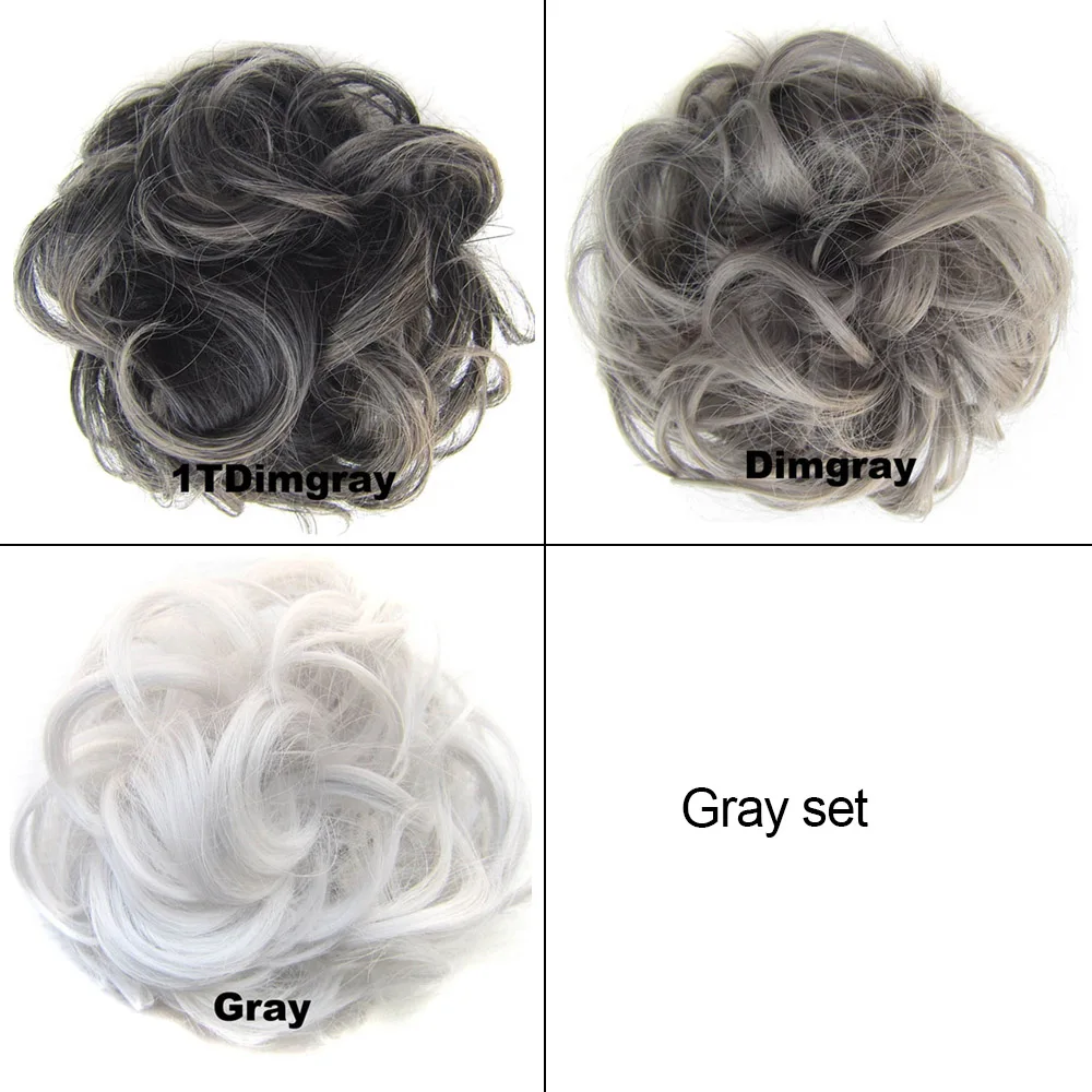 gray set Jeedou 1 Набор эластичных волос шиньон синтетический бублик для волос пучок подушечка кудрявая канатная Резиновая лента шиньоны - Цвет: gray set