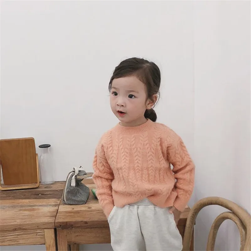 Свитер для маленьких девочек осенне-зимние вязаные свитера с длинными рукавами милый Универсальный пуловер Одежда для детей 1, 2, 3, 4, 5, 6, 7 лет - Цвет: Orange