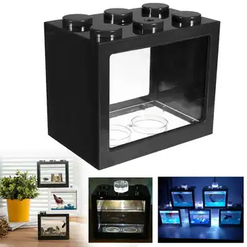 

Colorful Clear Mini Aquarium With LED Lamp Light Betta Fish Tank Office Desktop Ornament Decor Multicolor Box Fighting Cylinder