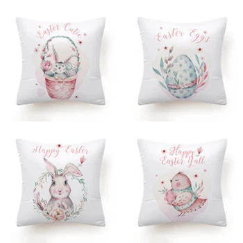 

Happy Easter Throw Pillow Case Creative Easter Bunny Egg Printing Polyester Decorative Pillowcases Pillow Cover