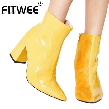 

FITWEE Plus Size 35-48 Ankle Strange Style Heel Boots Square Toe High Heel Shoes Back Zipper Outdoor Short Boots