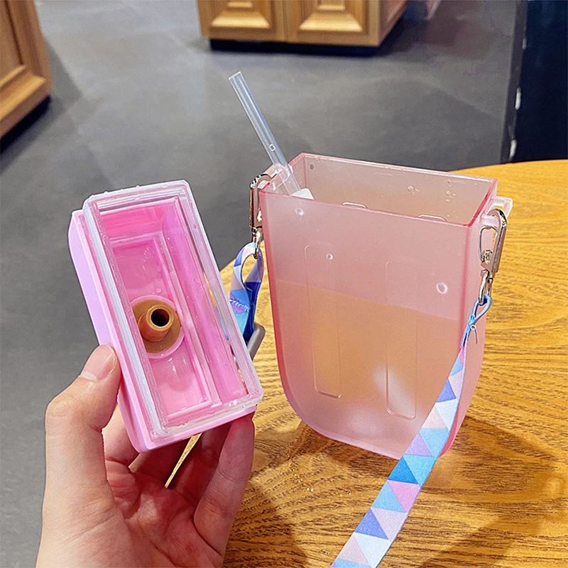 빨대가 달린 야외 물병, 휴대용 로프, 여행 물병, 학생 여아 물컵, 주스 마시는 병, BPA 프리, 여름