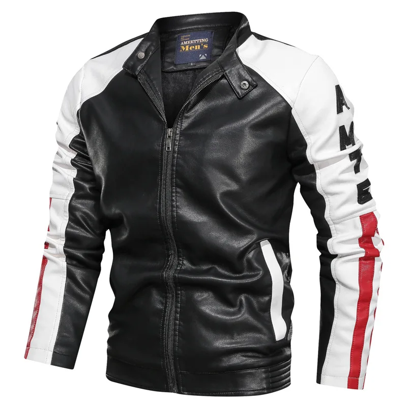 

AliExpress New Style Stand Collar PU Leather Coat Men's Washing Mixed Colors Slim Fit Leather Jacket Casual Leather Coat