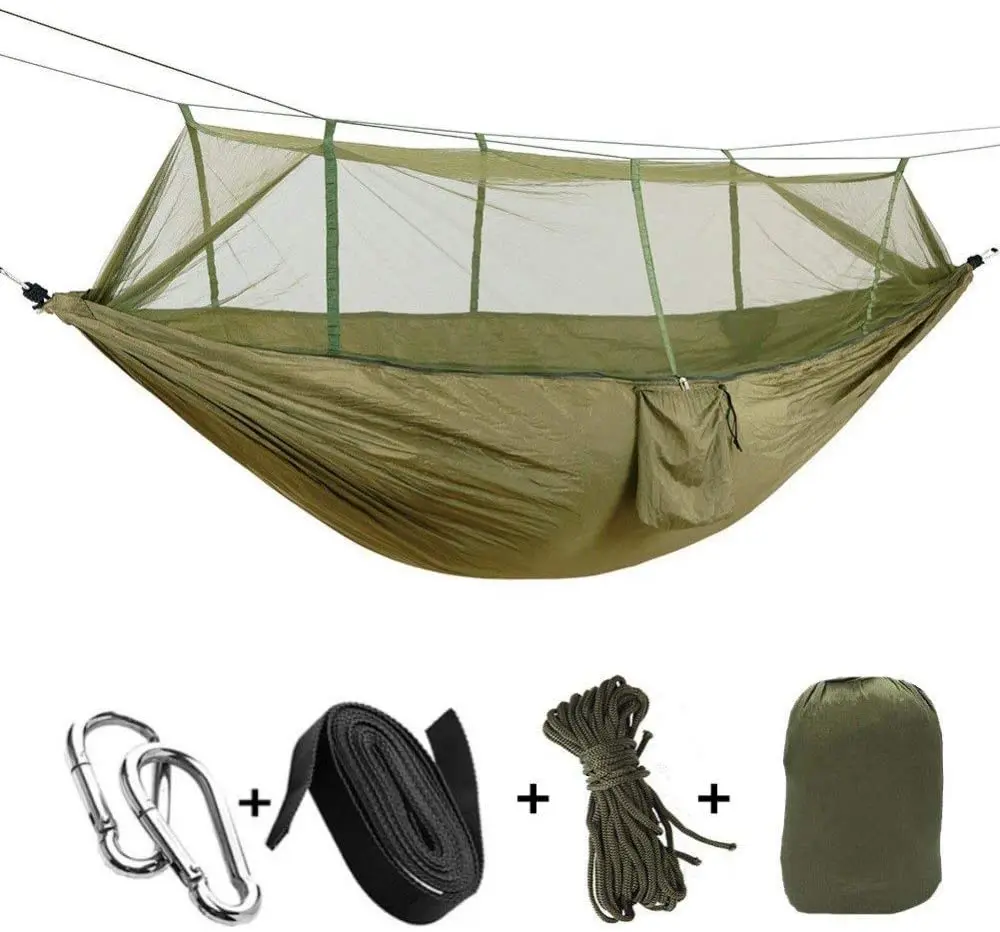 2 Person Camping Garden Hammock With Mosquito Net Outdoor Furniture Bed Strength Parachute Fabric Sleep Swing Portable Hanging 