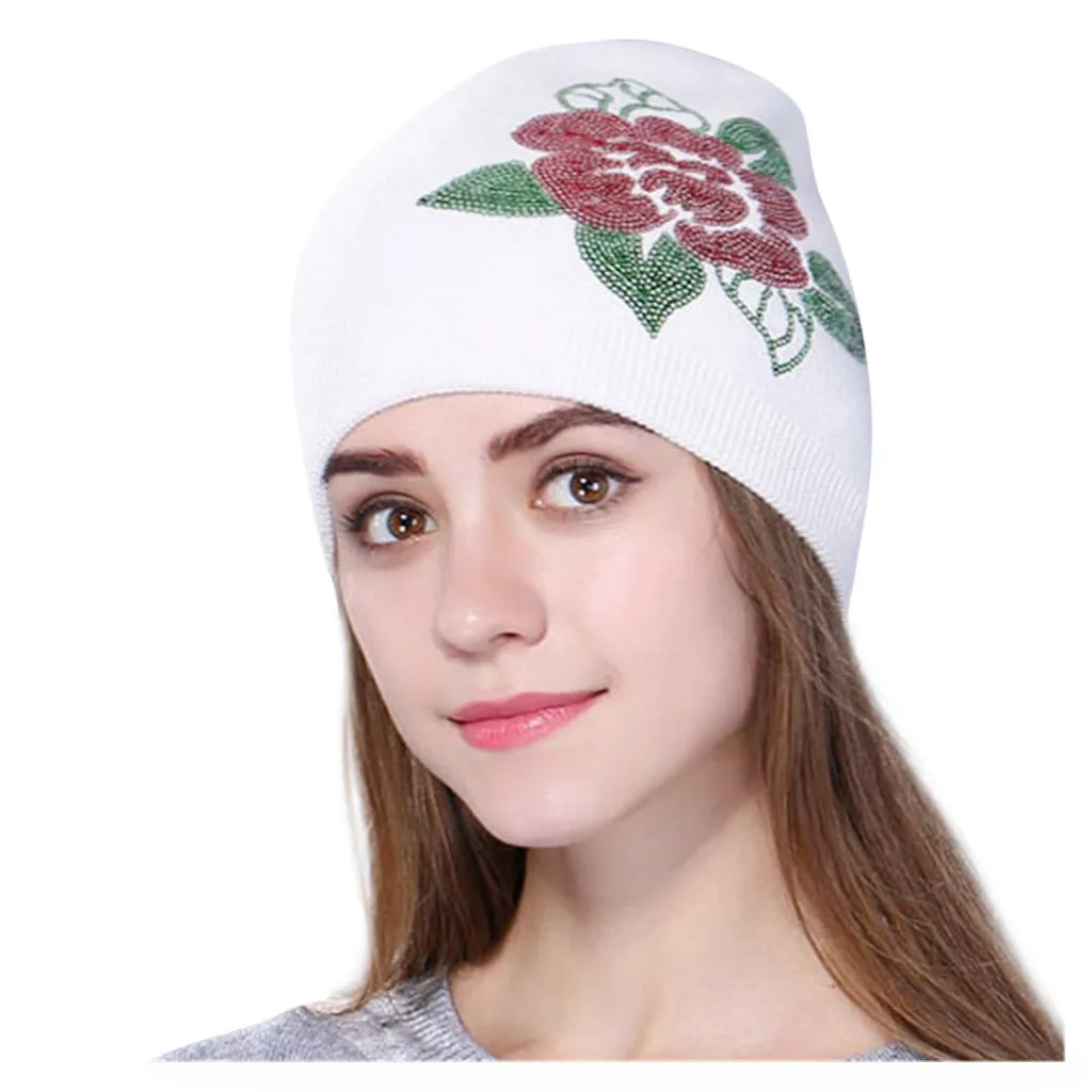 Женская вязаная шапка с принтом, зимняя вязаная Лыжная вязаная шапка Кепки из полиэстера, теплая шапка, зимние шапки для женщин