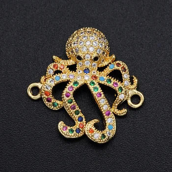 

5pcs/lot 21x21mm Rainbow CZ Octopus Connerctor Charm Wholesale 100% Micro Pave Cubic Zirconia Connectors DIY Jewelry Making
