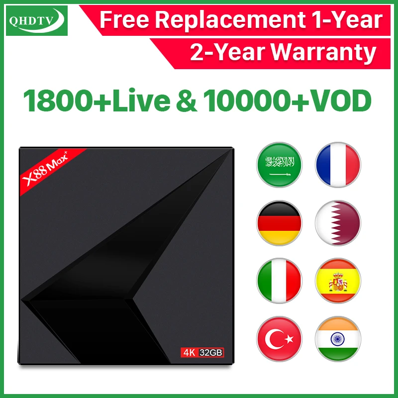 

QHDTV IPTV France/Arabic/Netherlands X88 Max Plus Android 9.0 4G 32G IPTV France/Arabic/Italy/UK/Belgium QHDTV French IP TV Box