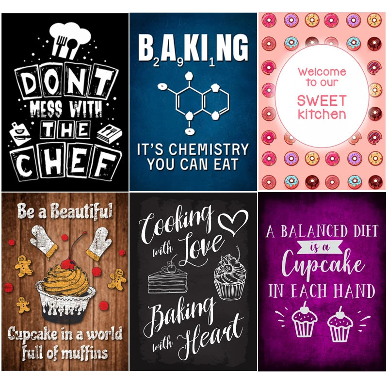 

Don't Mess with The Chef Plates Baking Powder Metal Tin Signs Kitchen Cafe Restaurant Decor Cookies Pastry Metal Plaque ZSS42