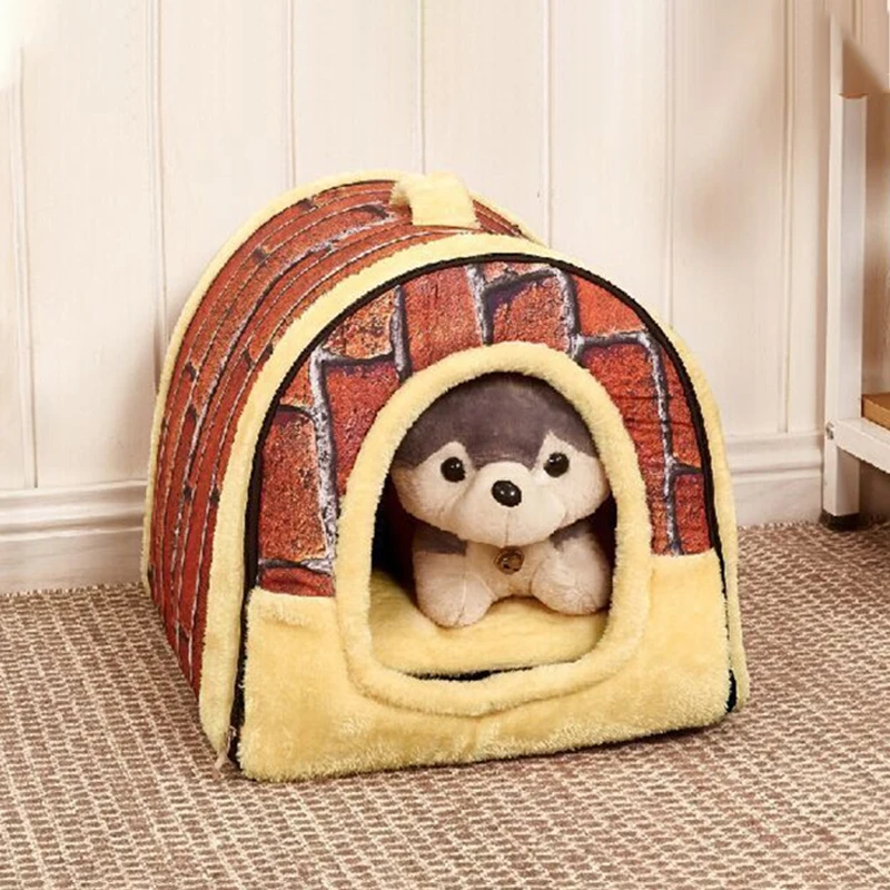 Pet Bed Vintage Wall Tiles House For Dog Sleeping Sofa Bed Removable Cushion Pet Beds Dogs Puppy Beds Foldable Mat For Dog House