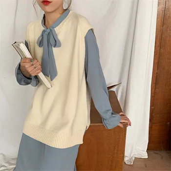 

2020 New Spring Casual Long Sweater Vest Women Sleeveless Knit Vest Femme Oversized Knitted Pullover Coat Outwear Knitwear