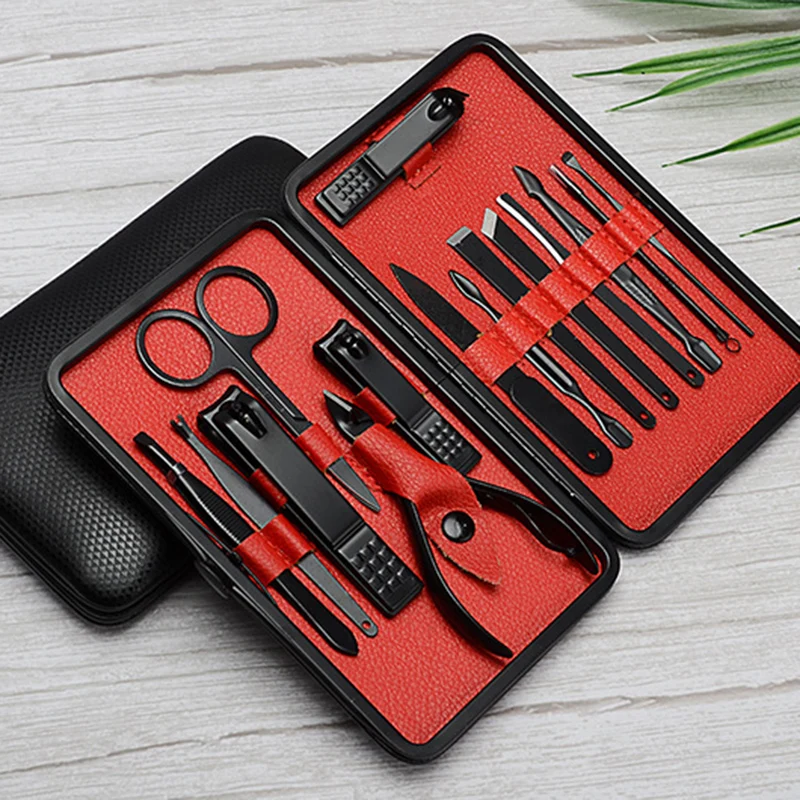 Ferramentas para Cortador de Unhas Kits com Case Manicure Pedicure Conjunto Clippers Unha 15pcs Aço Inoxidável Kit Portátil Ssw 9 Cheap Cortadores e aparadores