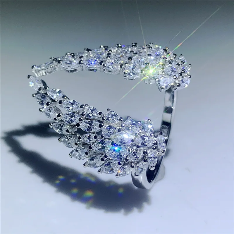 

Elegant 925 Sterling Silver Angel Wings Ring Simulated Diamond Bling Zircon Resizable Opening Rings Wedding Party Fine Jewelry