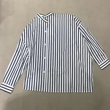 

Women Shirt 2019 Winter Cotton Cardigan Stand Collar Loose Blouse