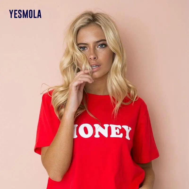 

YESMOLA женская футболка с надписью Honey, повседневная забавная футболка для женщин, топ, футболка, хипстерский женский модный топ с графическим рисунком
