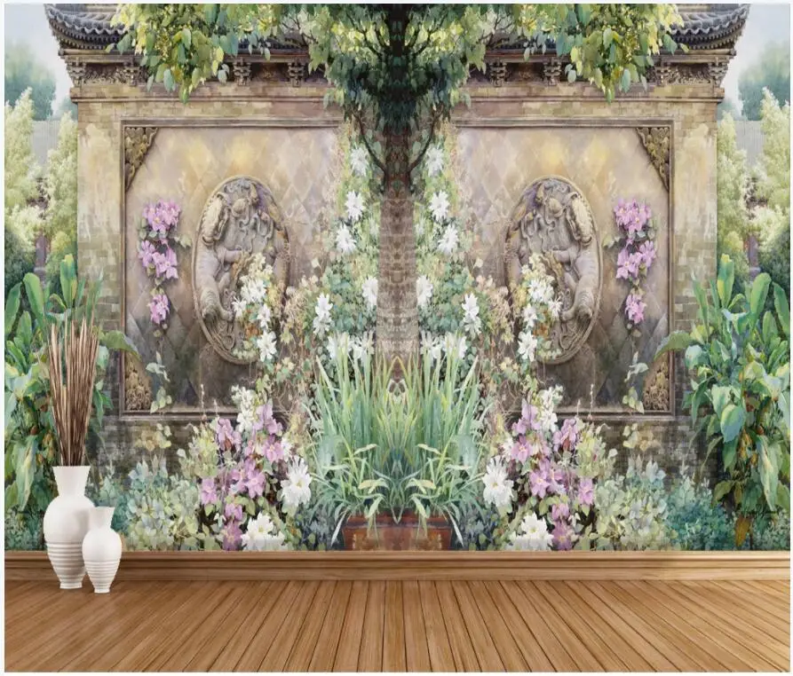 

Custom photo 3d wallpaper European character angel flower plant brick wall living room 3d wall murals wallpaper for walls 3 d
