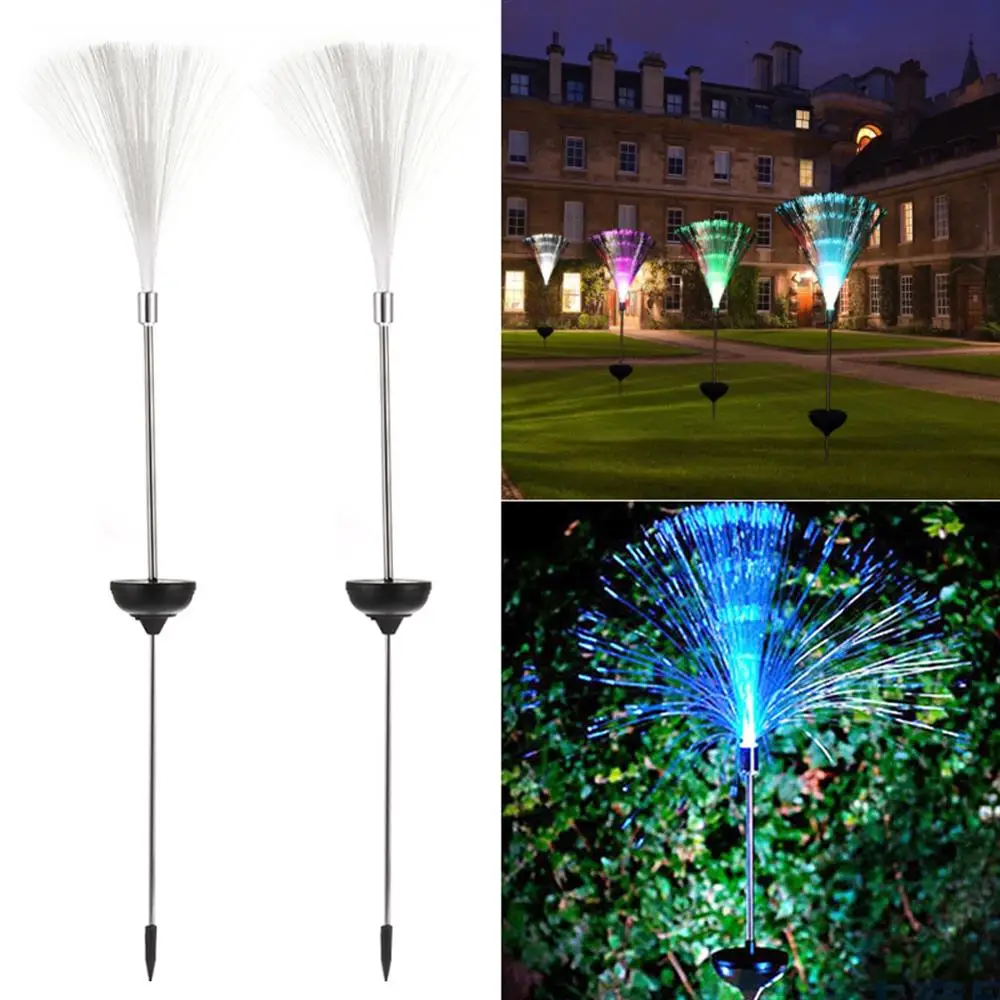 

2 Pcs Solar Optical Fiber Lights, 7 Color Changing Optical Fiber Solar Garden Light Outdoor Pathway Light Solar LED Night Light