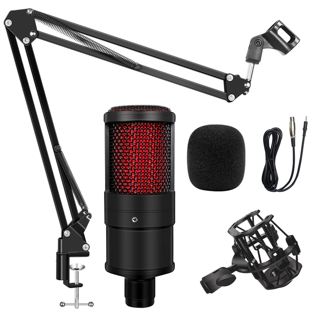 Profession Condenser Microphone Studio for PC Computer Streaming Recording Microphone Sound Card Phantom Power Mic Gaming