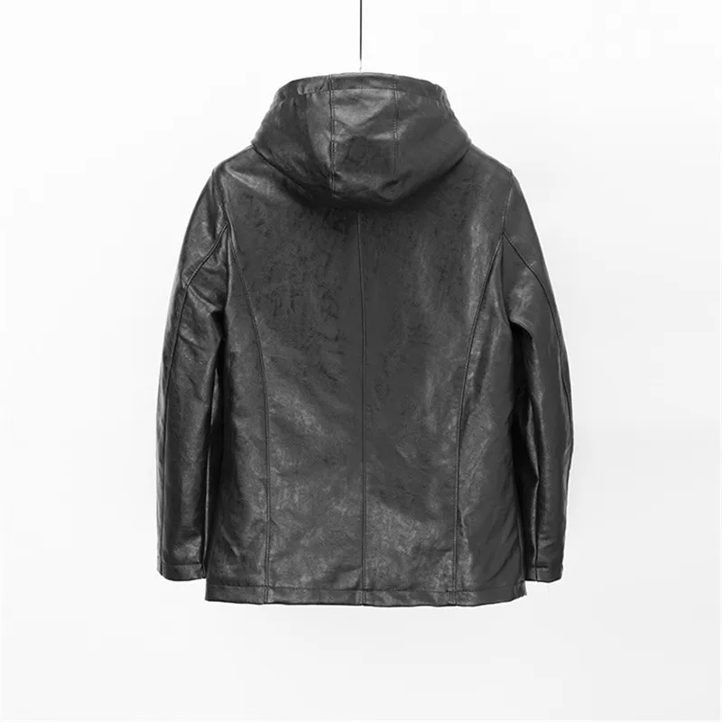 Promo Hooded Leather Jacket Brand Punk Steam Punk Design Style Motorcycle Biker Bomber Jackets Plus Size Coats Futro Meskie