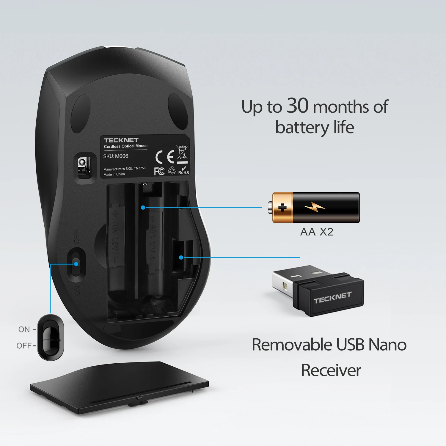 TeckNet 2,4 ГГц Беспроводная мышь M006 4800 dpi Регулируемый USB нано приемник 6 кнопок компьютерный Ноутбук беспроводные мыши для портативных ПК