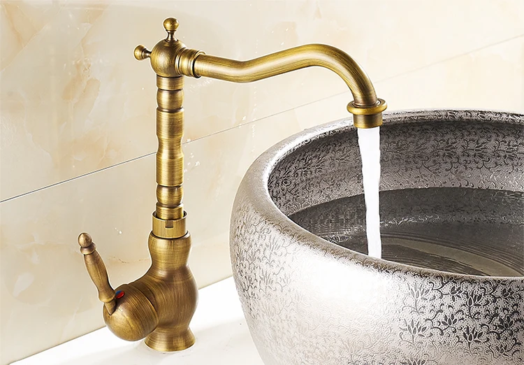 Кран для раковины для ванной комнаты, античная бронза, 360 градусов, кран для раковины, кран для воды с одной ручкой, холодная и горячая вода