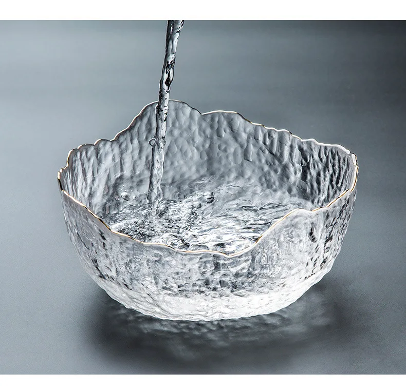 Japanese Style Chrysostom Transparent Glass Bowl Large Size& Vegetable Fruit Salad Bowl Creative Irregular Hammer Special Shape