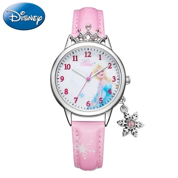 

Frozen Elsa Princess Children's Quartz Watches Luxury Crown Rhinestone Girl Love Disney Cartoon Pink Blue Kids Watches Gift New
