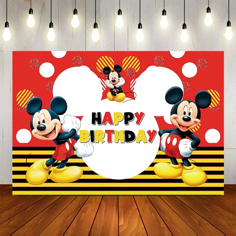

Baby Shower Birthday party Disney Mickey Mouse Photo Background 120*80cm Party Decor Mickey Mouse Party Supplies Theme Tableware