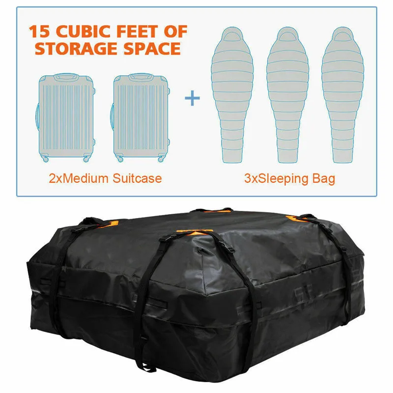  112X87X44cm Waterproof Car Cargo Roof Bag Waterproof Rooftop Luggage Carrier Black Storage Travel W