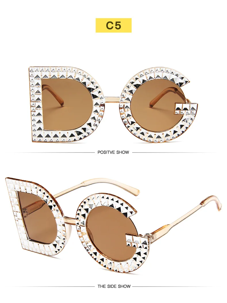 New trend big frame letter sunglasses retro diamond sunglasses female street shooting anti-ultraviolet advanced glasses uv400 rectangle sunglasses