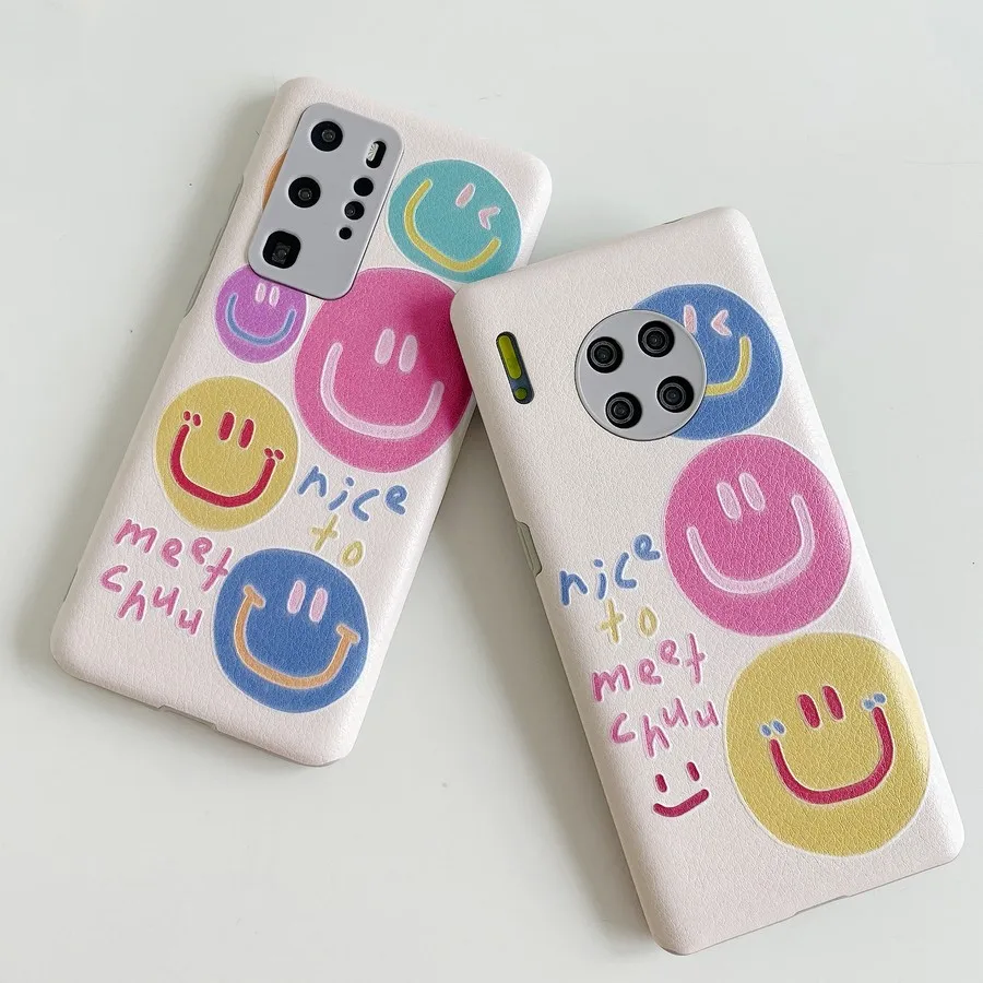 

Lovely Colorful Smile Face Soft Silicone PU Phone Case for Huawei P20 P30 P40 Mate 20 30 Pro Nova 7se Back Cute Fashion Cover