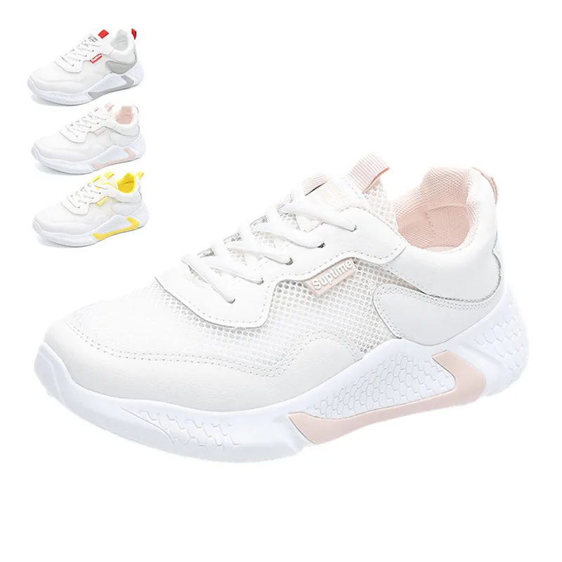 

Women's breathable mesh running shoes summer PU stitching mesh lace-up sneakers fashion casual flat vulcanized shoes 35-40size