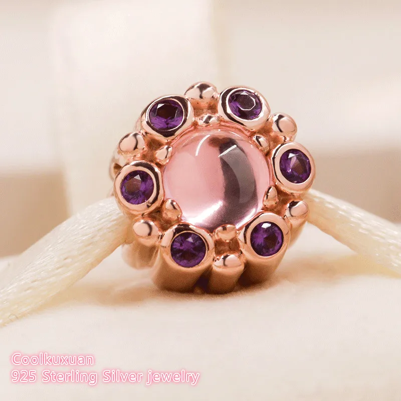 

Осенняя искусственная серебряная подвеска, розовое золото, розовые и фиолетовые кристаллы, бусины подходят для оригинального браслета Pandora