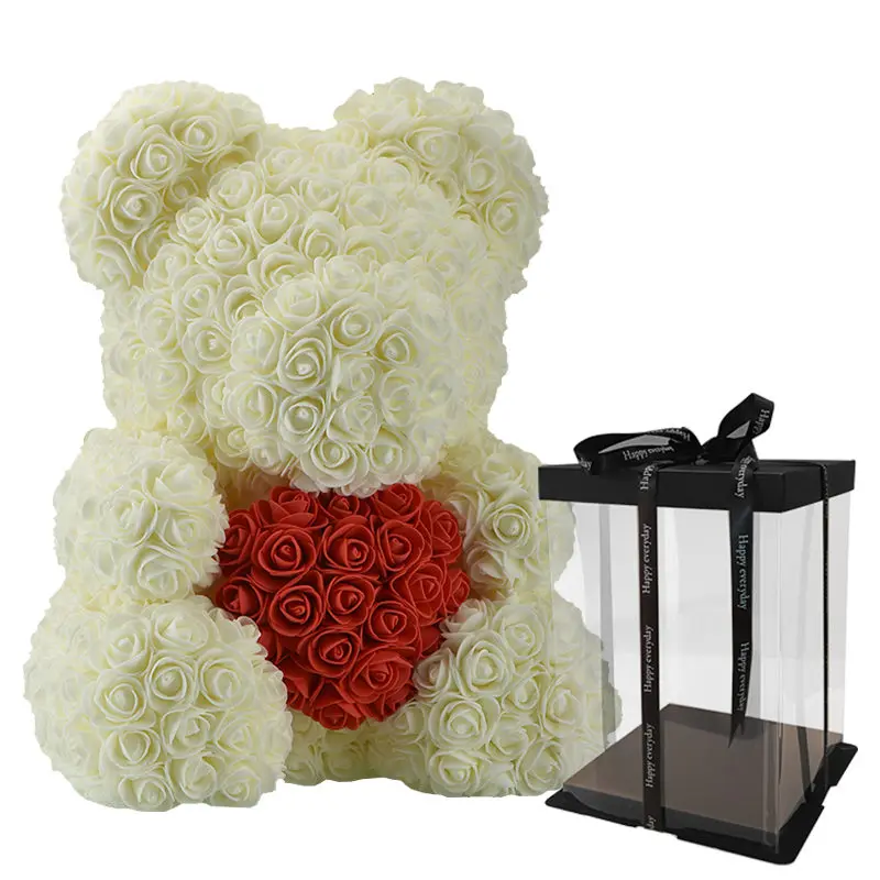 35 см белый медведь розы с красными искусственными цветами домашний свадебный фестиваль DIY Дешевые Свадебные украшения Подарочная коробка венок ремесла - Цвет: Cream Red Box