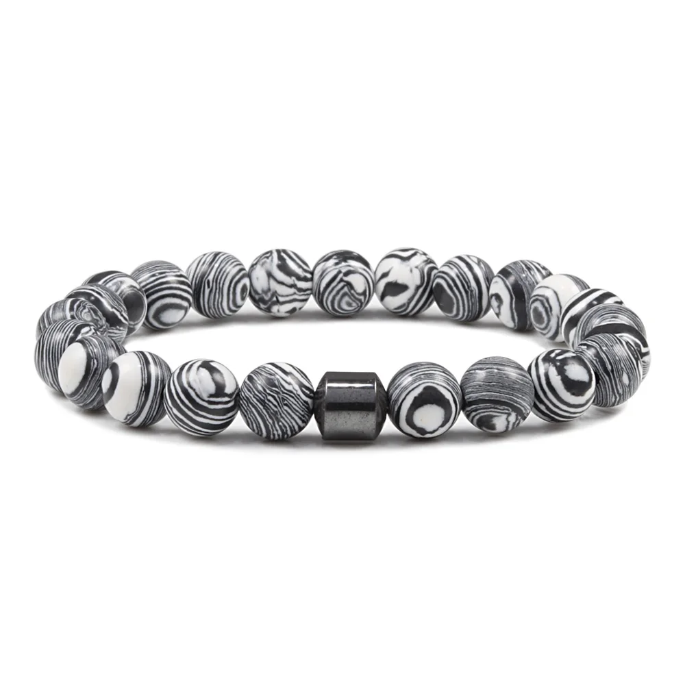 Cylinder White Gray Классический цилиндрический Малахитовый браслет с бусинами, буддийские браслеты для женщин и мужчин, очаровательные браслеты для йоги, медитации, Hombre Bijoux - Окраска металла: Cylinder White Gray