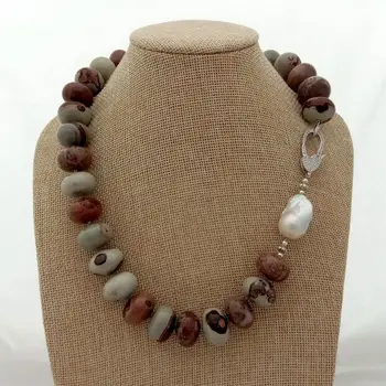

20'' Picture Stone Smooth Rondelle White Keshi Pearl Necklace