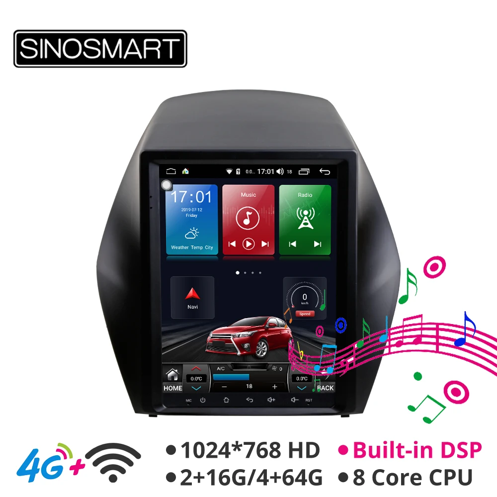 Sinosmart Android 8,1 Tesla стиль вертикальный HD экран автомобильный gps Мультимедиа Радио навигационный плеер для hyundai IX35 2010