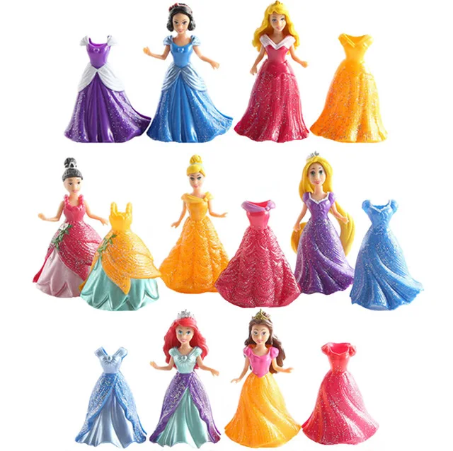 Princess Magiclip Easy Dress 7 Dolls 14 Dresses Figures Play Set Rapunzel Little Mermaid Snow White Cinderella Tiana Belle Movies Tv Aliexpress