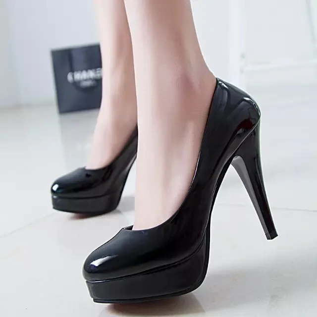 Г., Женская пикантная обувь на высоком каблуке тонкие туфли из лакированной кожи обувь на тонком каблуке женская черная Рабочая обувь красная Свадебная обувь 41 42 - Цвет: Черный