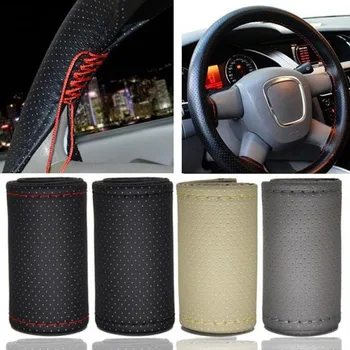 

Car Interior Steering Wheel Cover Hand-sewn PU Leather Car Steering Wheel Cover With Needle Thread DIY Car-styling Handle Sleeve