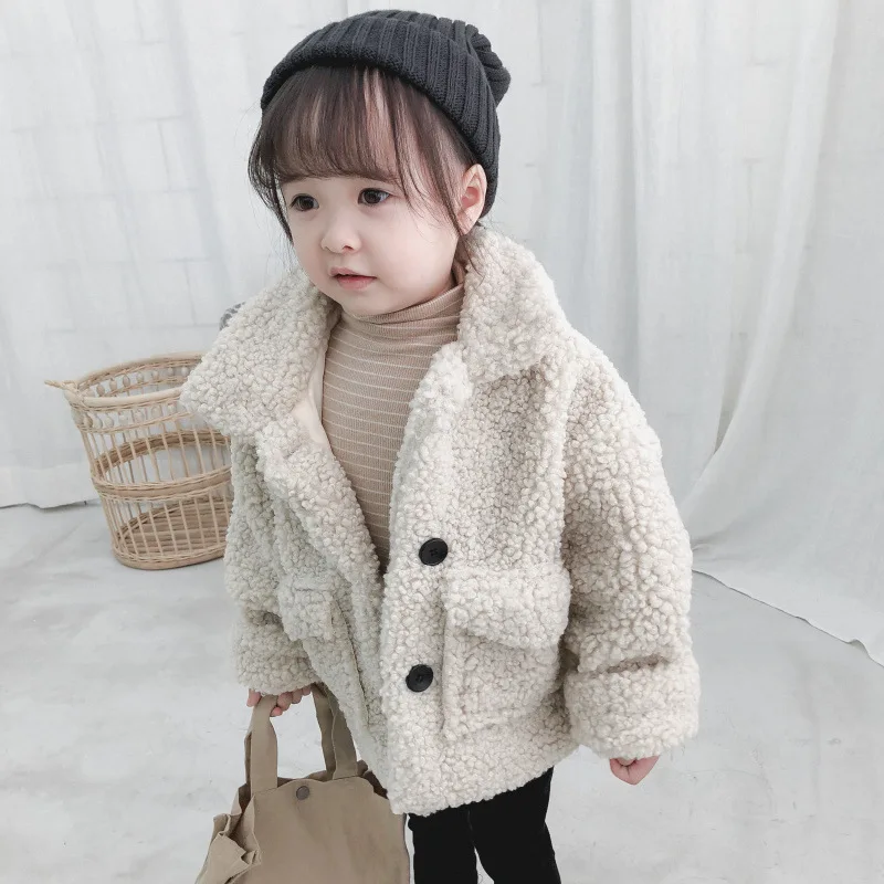Kids Boys and Girls Plush Fleece Thickened Coat Children Winter Clothing Winter Toddler Girls Lambs Wool Warm Cotton Jacket