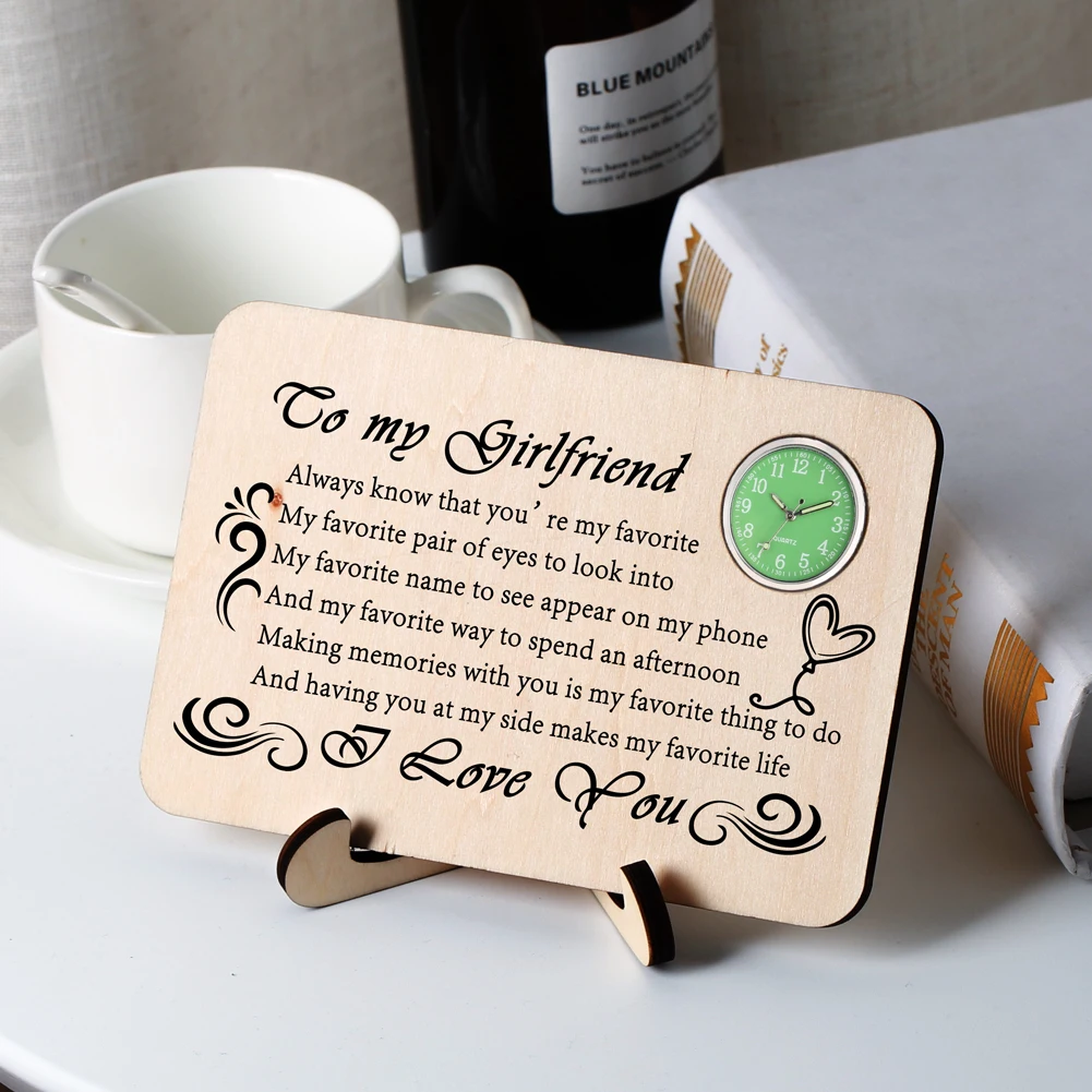To My Girlfriend Clock Table Wooden Clocks Gifts Ladies Personalized Text &ampPattern Birthday Anniversary Women Gift | Наручные часы