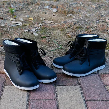 

Lace Men Short Cylinder Rain Boots Rubber Rain Boots Outdoor Rubber Boots Fishing Shoes Defense Water Shoes Work Non-slip Rubber